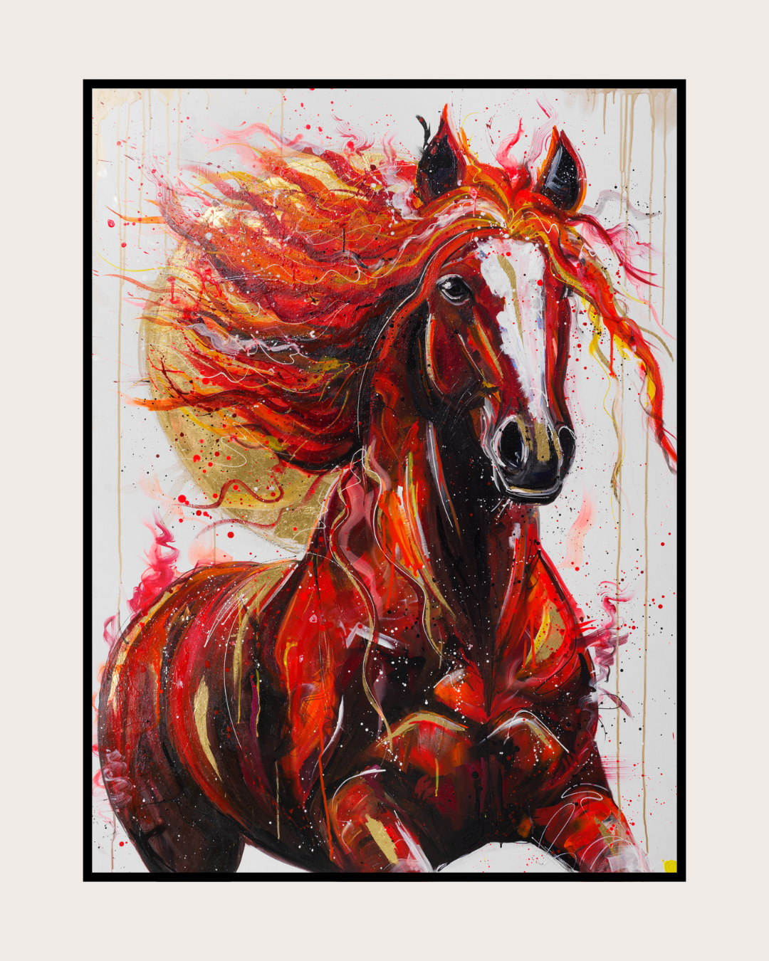 SOLD - Fire Horse Hand Embellished Canvas Print