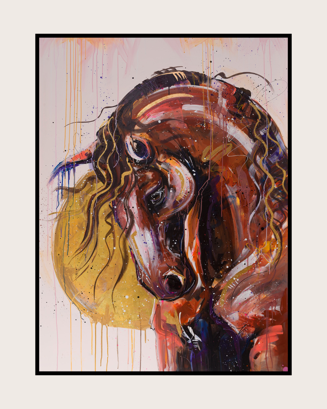 Wood Horse Hand Embellished Canvas Print